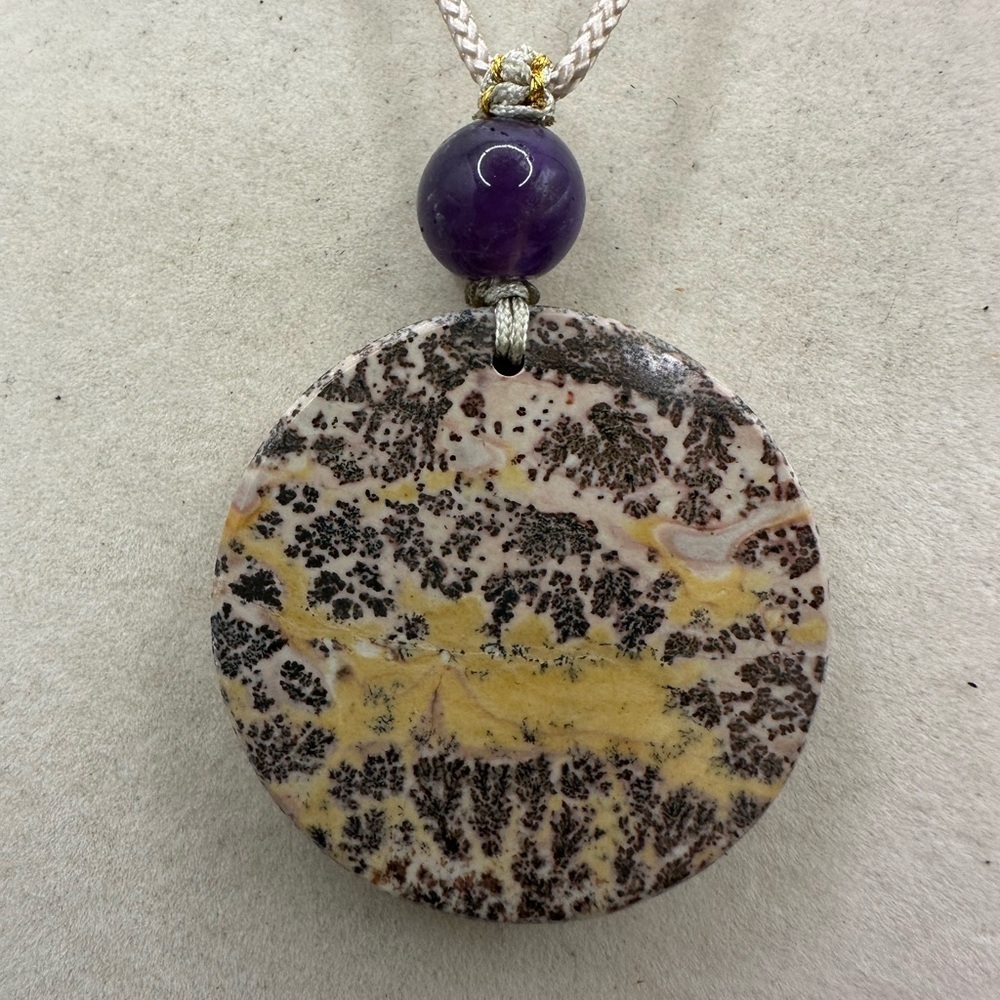 Unique and Stunning Round Picture Jasper Pendant Necklace on Adjustable Rope - Picture 5 of 8
